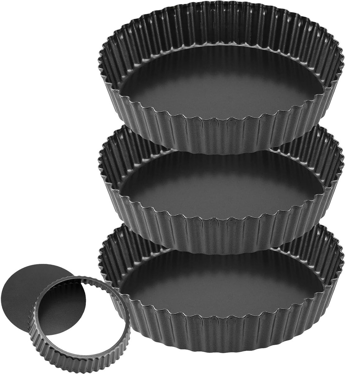 3-delige Ronde Quichevormen met Losse Bodem - 26 cm Diep Antiaanbak