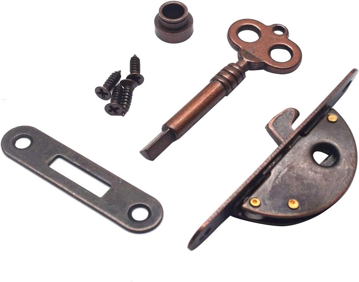 Semicirculaire sleutel - Vintage kastslot - Meubel - Ingebouwde rode bronzen slotveren - Antiek kastslot