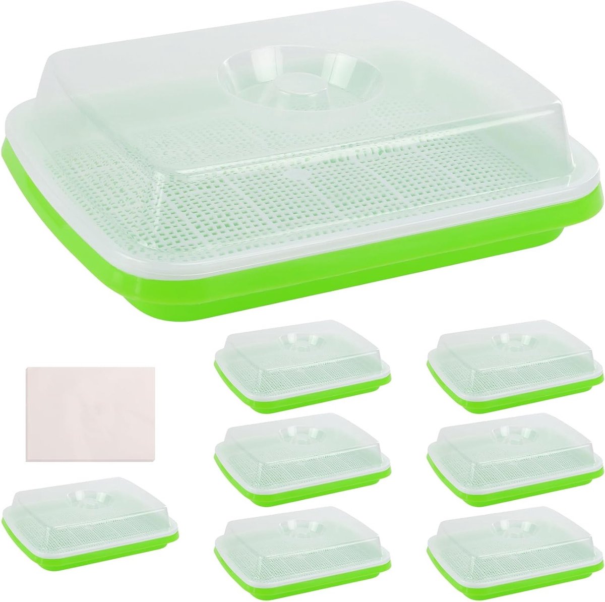 8-pack zaadkiembak met deksel, 33 cm x 26 cm microgreens kweekbakken met 40 stuks kiempapier, hydrocultuur zaadvermeerdering voor het kweken van mungbonen, alfalfa en tarwegras, ideaal voor thuisgebruik en tuinieren