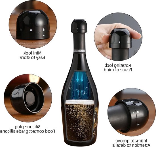 Herbruikbare wijnflesstopper met vacuüm afsluiting, 4 stuks, voor verse champagne en wijnen — afbeelding 3