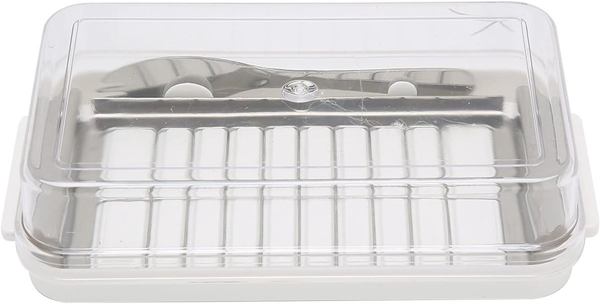 Multifunctionele Plastic Boterdoos met RVS Snijder en Transparant Deksel, Ideaal voor Kaasopslag in de Koelkast en Keuken