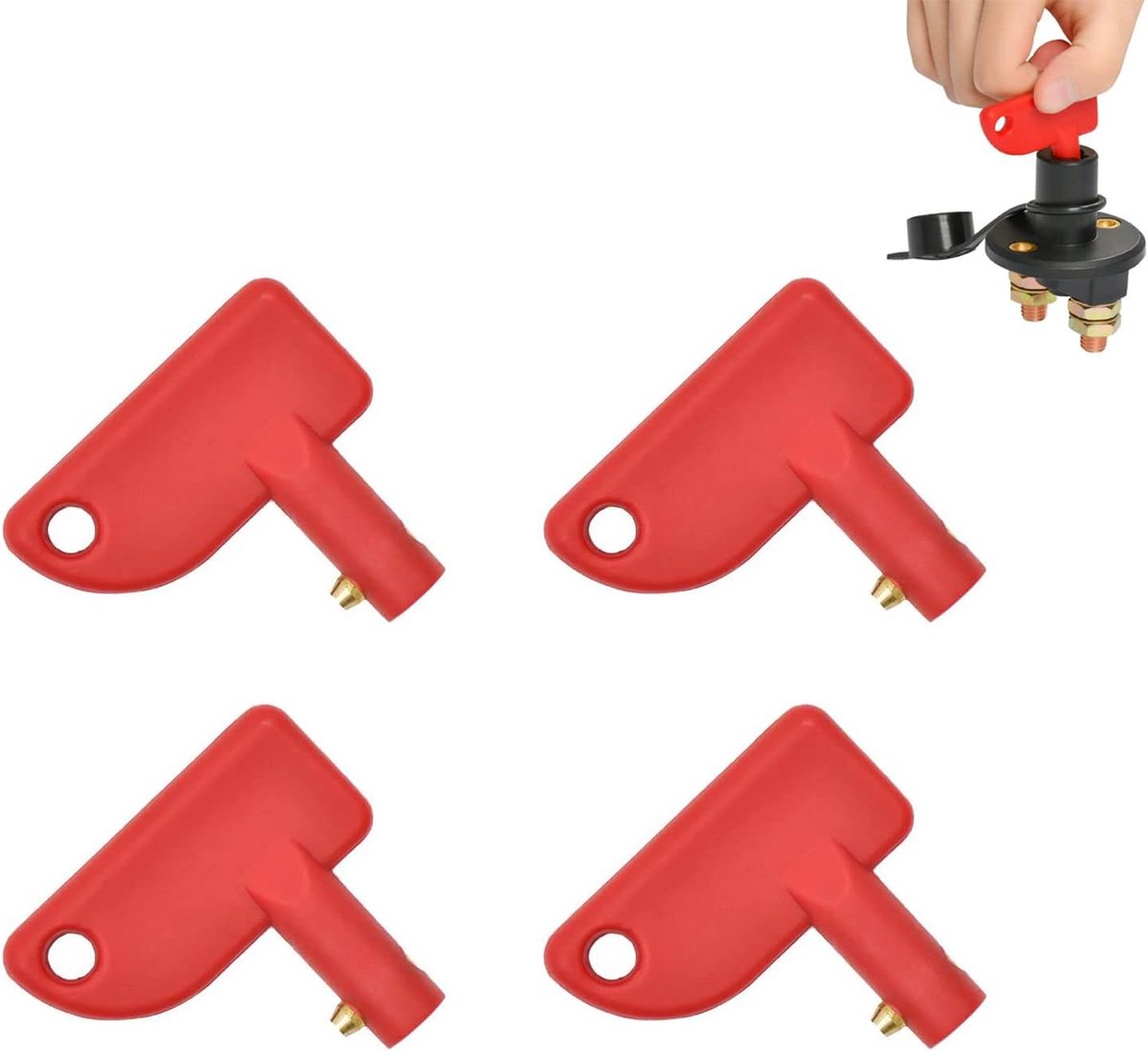 Accuschakelaar 4 Pack - Stroomonderbreker Kill Switch - Voertuig Accu Beheer - Verwijderbare Sleutels - 5 x 4.3 cm - Rood