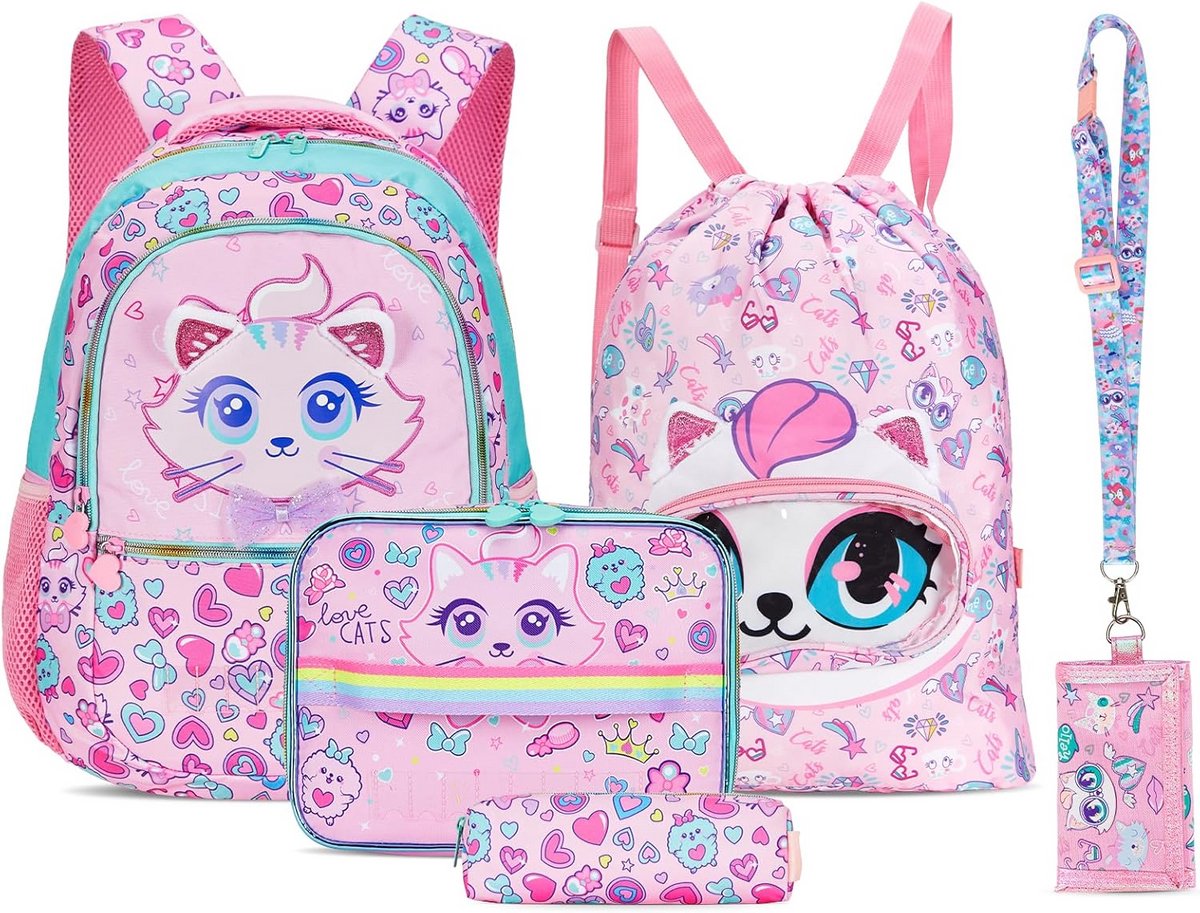 Schooltas Set - Kinderrugzak Basis - Naar School Gaan - 5 Delige Set - 39 cm Hoog - Cartoon Design