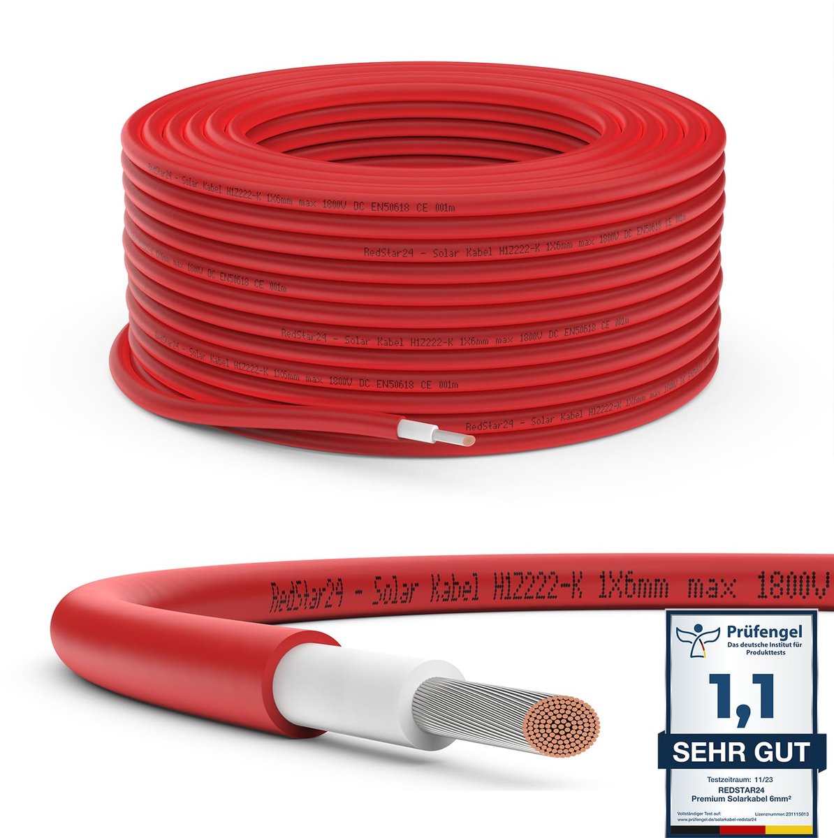 Zonnekabel - PV kabel - Zonne-installatie - UV-bestendig - 6mm² 100m - Rood