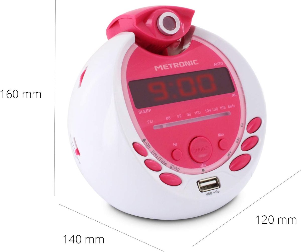 Wekker Radio - Digitale Klok - Tijd Projecteren - USB MP3 Afspelen - 6 cm - Wit Paars