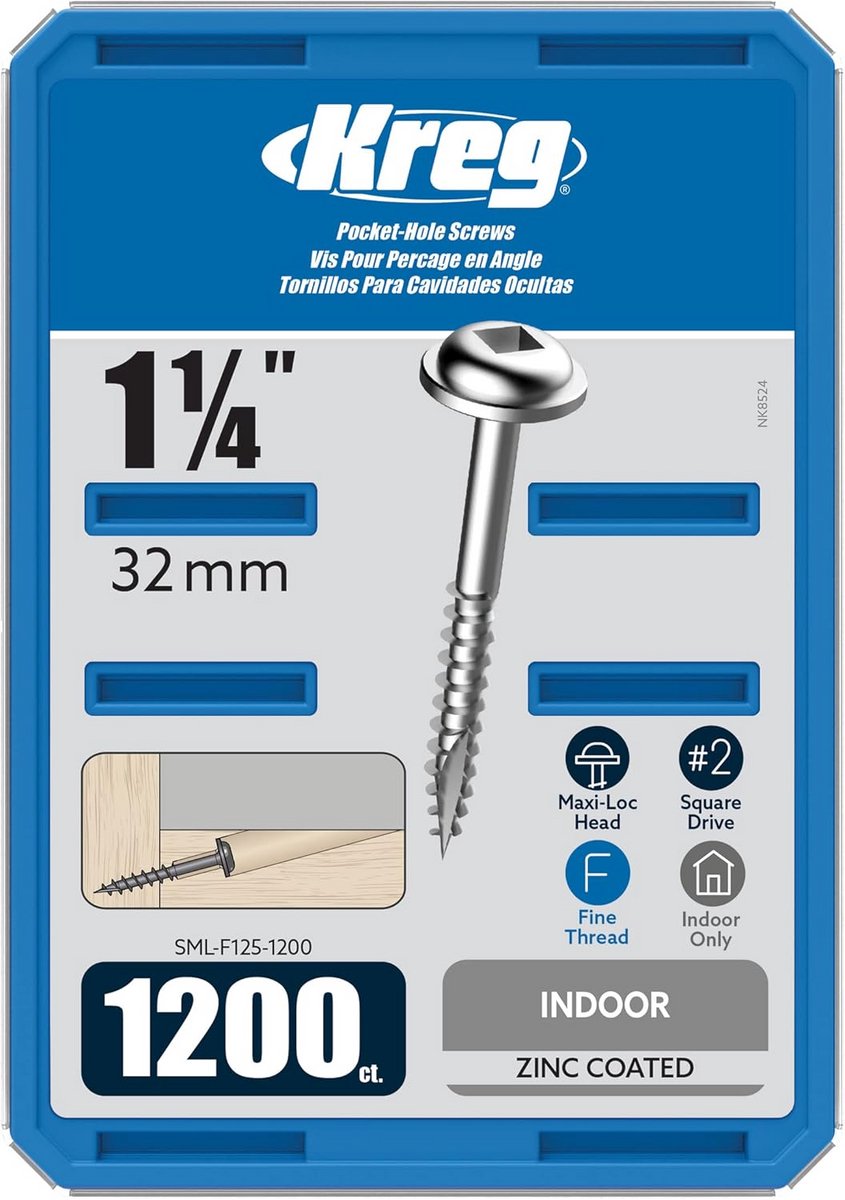 Pocket-Hole Schroeven - Houtverbinding Schroeven - Meubelbouw - Zelftappende Tip - 1200 Stuks - Zink