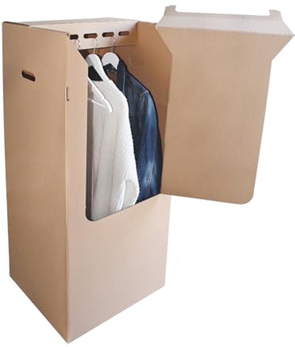 Verhuis Kledingkast - Kleding Doos - Kleding Opbergen - Met Draagstang - 50x50x120 cm - Bruin