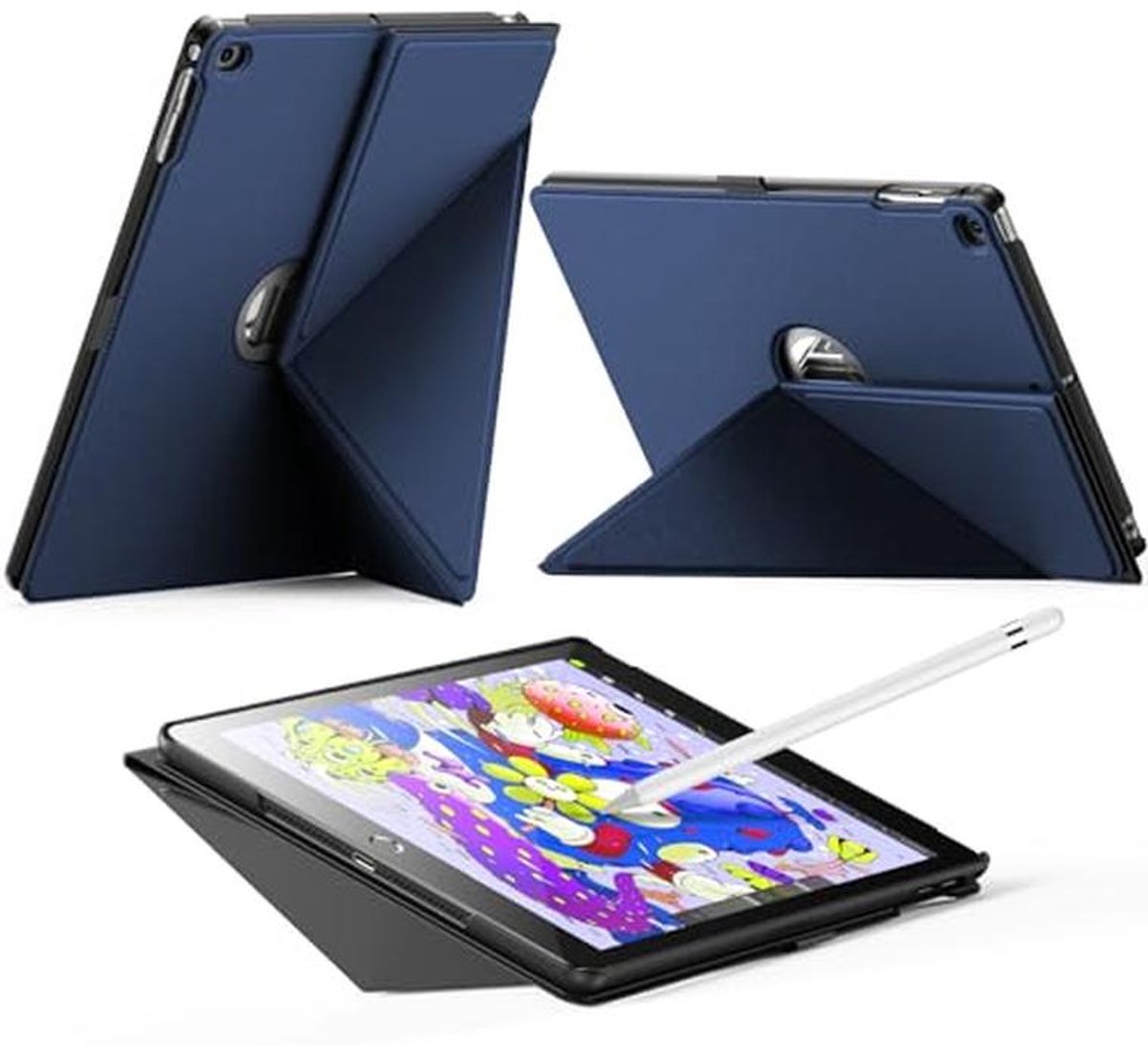 iPad Beschermhoes - Origami Cover - Multifunctioneel Gebruik - Magnetische Standaard - 97 inch - Donkerblauw