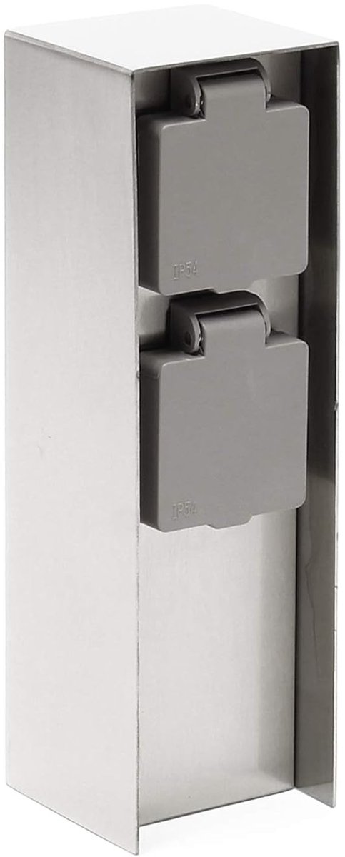 Buitenstopcontact Zuil - Dubbele Stekker - Tuin Verlichten - IP44 Spatwaterdicht - 23 cm Hoog - Zilverkleurig