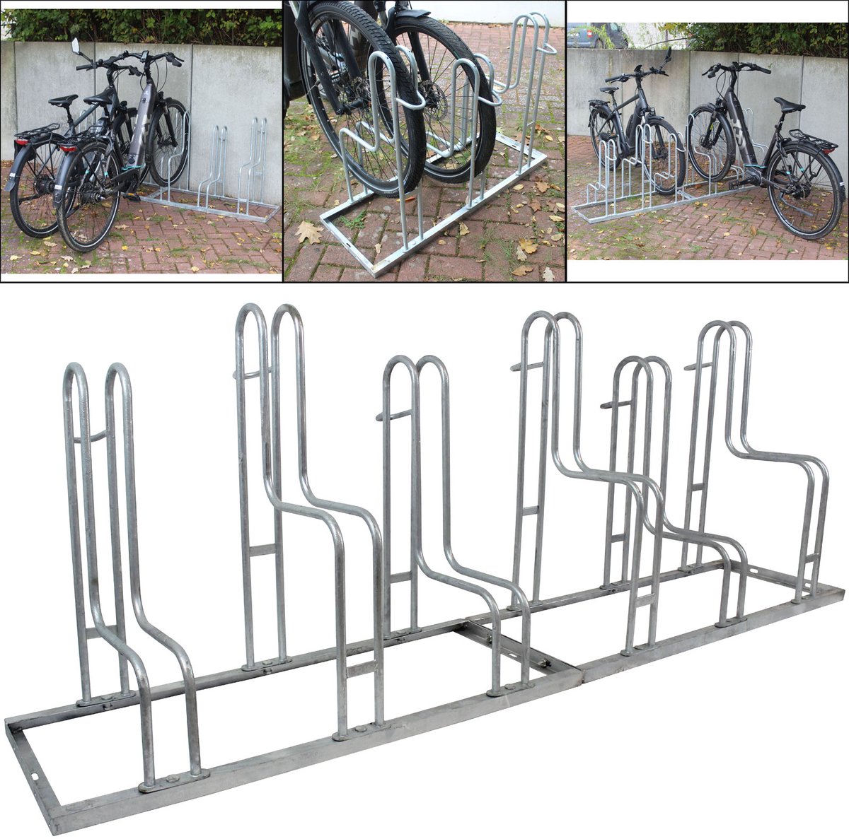 TRUTZHOLM - Fietsenrek Voor 6 Fietsen - 210x75,5 cm - Hoogte-Offset - Thermisch Verzinkt Staal Grijs - Rijparkeerder Vloer