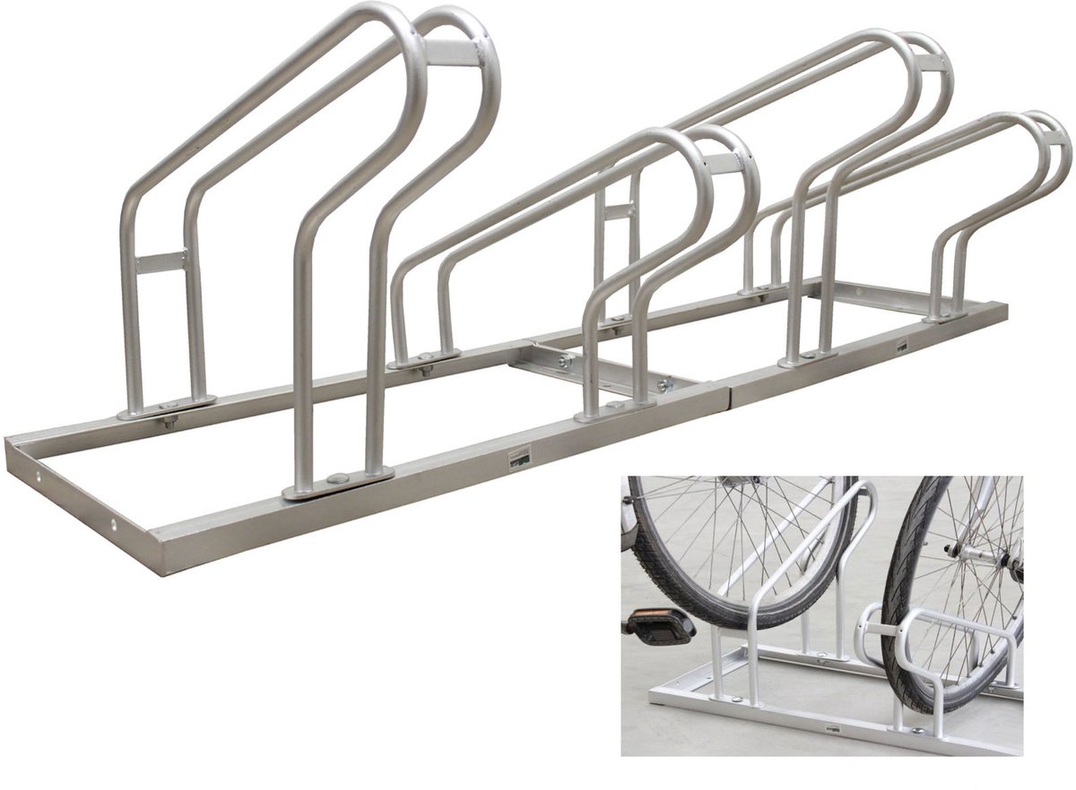 TRUTZHOLM - Fietsenrek Voor 4 Fietsen - 140x45 cm - Hoogte-Offset - Thermisch Verzinkt Staal Grijs - Rijparkeerder Vloer