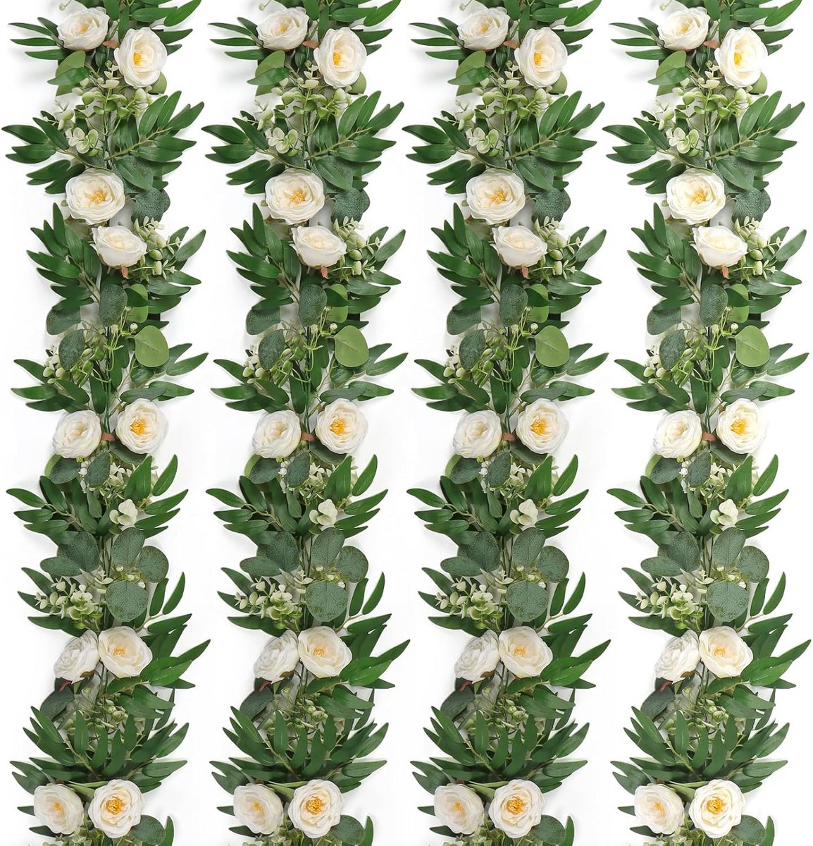 Kunstbloemen Slinger - Rozen Wijnstok - Decoratie Huis - Onderhoudsvrij - 4 Stuks 2 Meter - Wit