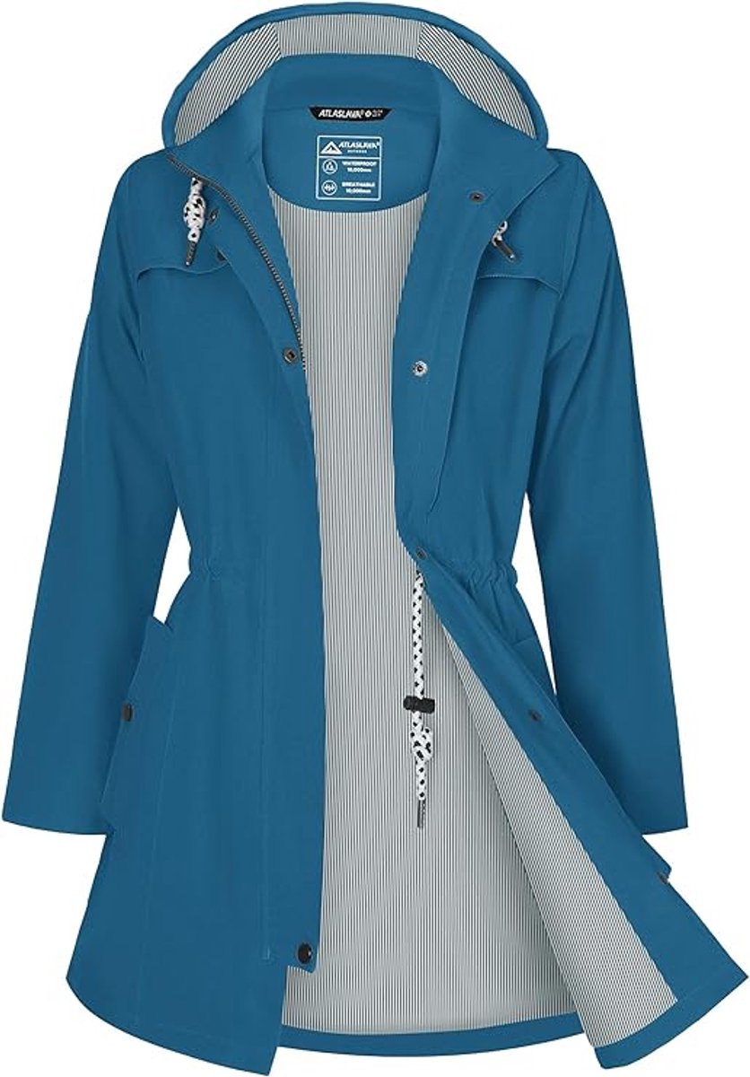 Daity Regenjas dames lang | waterdicht en ademend met capuchon voor buiten - Maat M