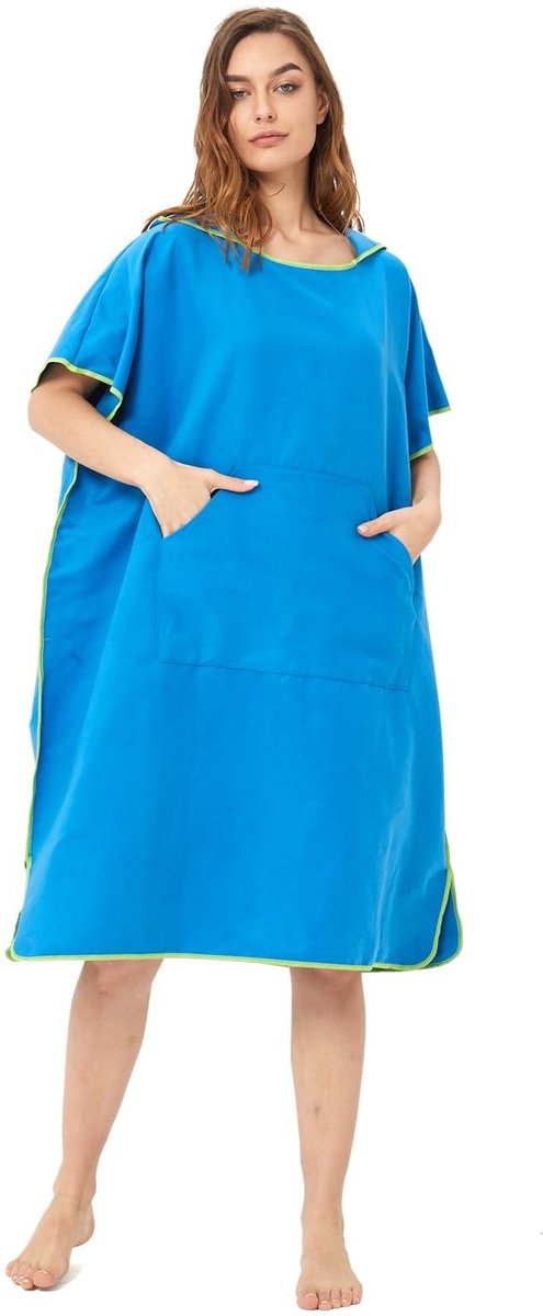 Dailygoods- Poncho Microvezel Sneldrogend - Badjas voor Volwassenen - Strandjas met Capuchon - Lichtgewicht - Verander Kleding - 110 x 90 cm