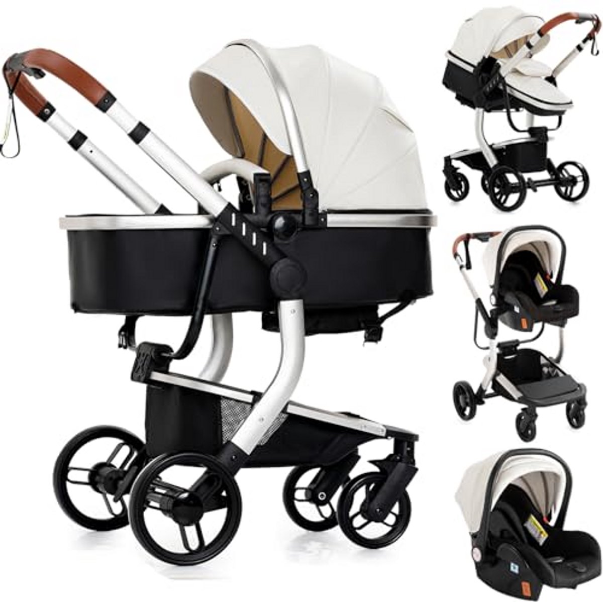 3-in-1 Kinderwagen - Trio Kinderwagen - Baby Vervoer - Omkeerbare Duwopties - 82 x 61 x 105 cm - Wit