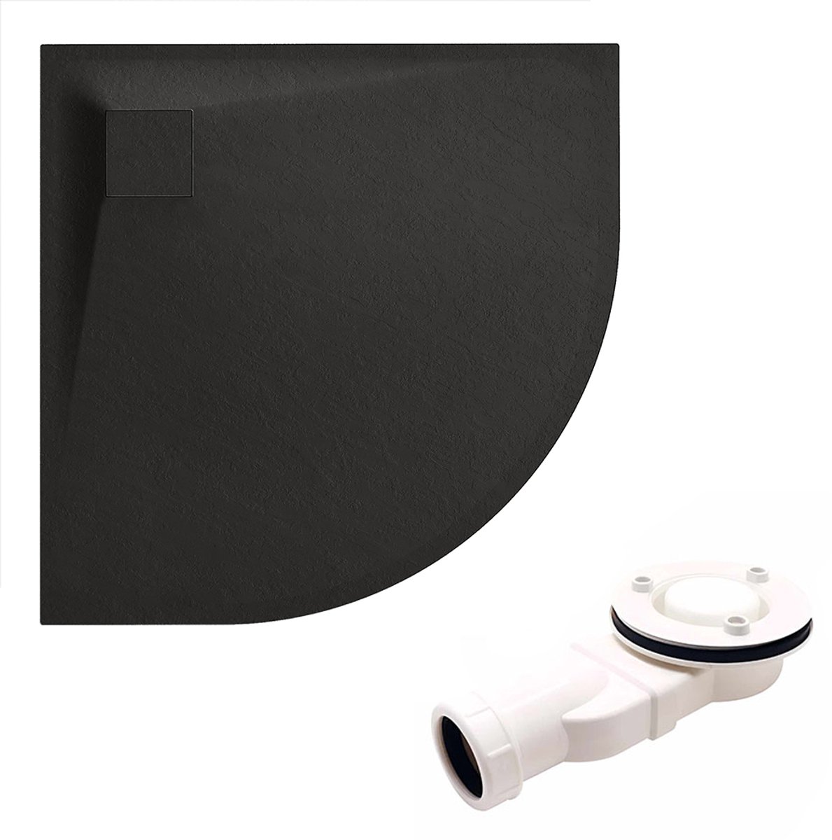 Bad Land VIDAR douchebak - kwartrond - 80 x 80 x 3,2 cm - zwart - met afvoerset