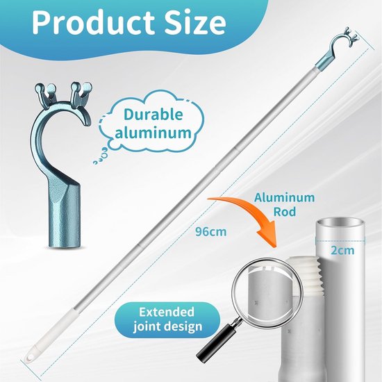 Haak voor zolderluik - Uitschuifbare stok - Dakramen openen - Lichtgewicht aluminium - 96 cm lengte - Zilver — afbeelding 4