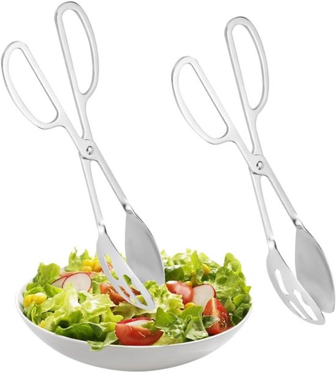 Set van 2 buffet- en saladetangen van roestvrij staal met schaargrepen voor keuken - ideaal voor salade, grillen en serveren - kooktangen met multifunctioneel gebruik