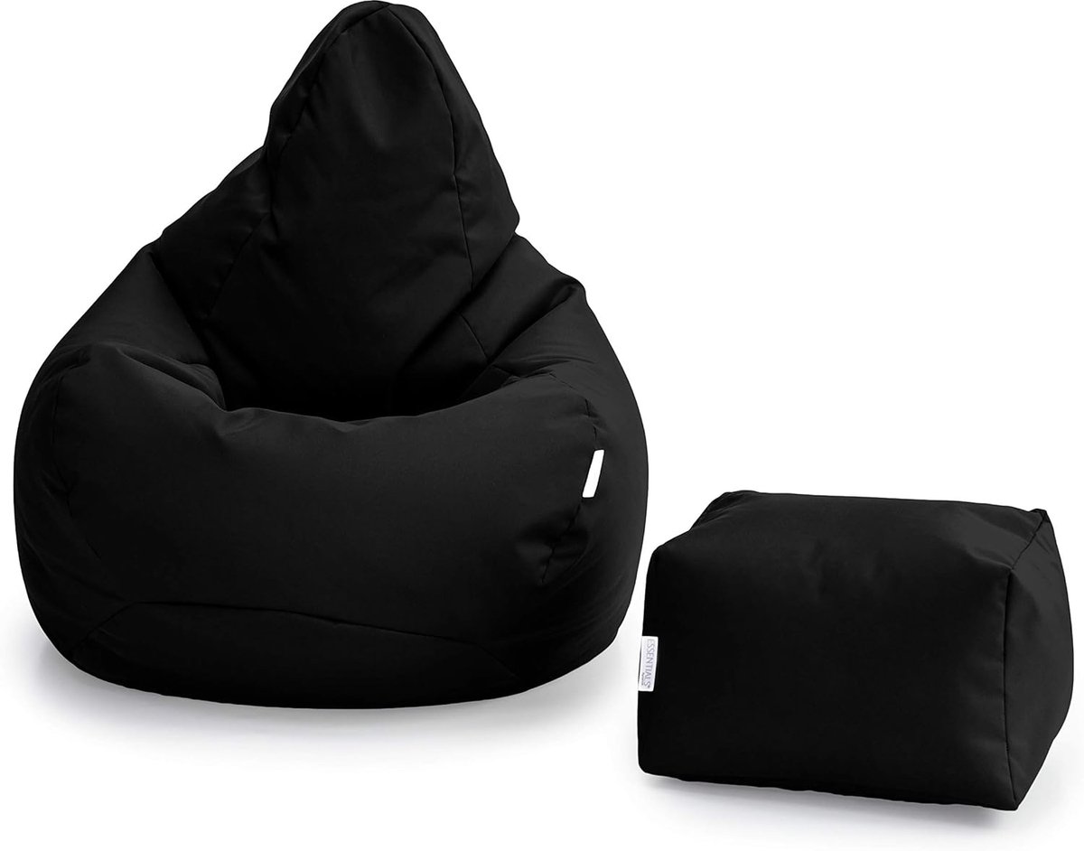 De Groen Home Ergonomische Zitzak Gamer Stoel met Voetenbank | Waterdichte Zitzak voor Binnen en Buiten | Comfortabel en Stijlvol Zwart