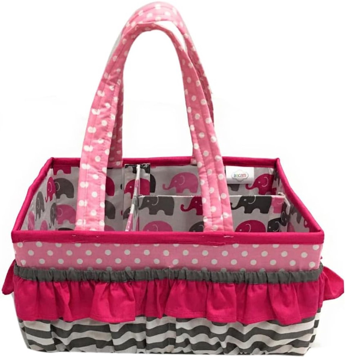 Opberg Caddy voor Peuters met Olifanten Motief, Roze en Grijs