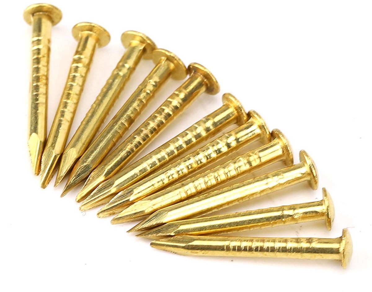 Dailygoods- Kopspijkers 100 stuks - Ronde Kopspijkers - Messing Nagels - Siernagels - Meubelaccessoires - 15 mm Lengte