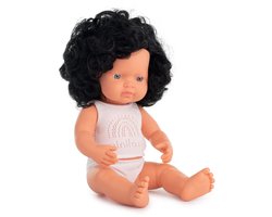 ML Poppen: POP EUROPEES MEISJE KRULLEND HAAR en LICHTE OGEN 38cm, met vanillegeur, waterdicht, anatomisch correct, in vinyl, in geschenkdoos. Made in Spain, 10m+
