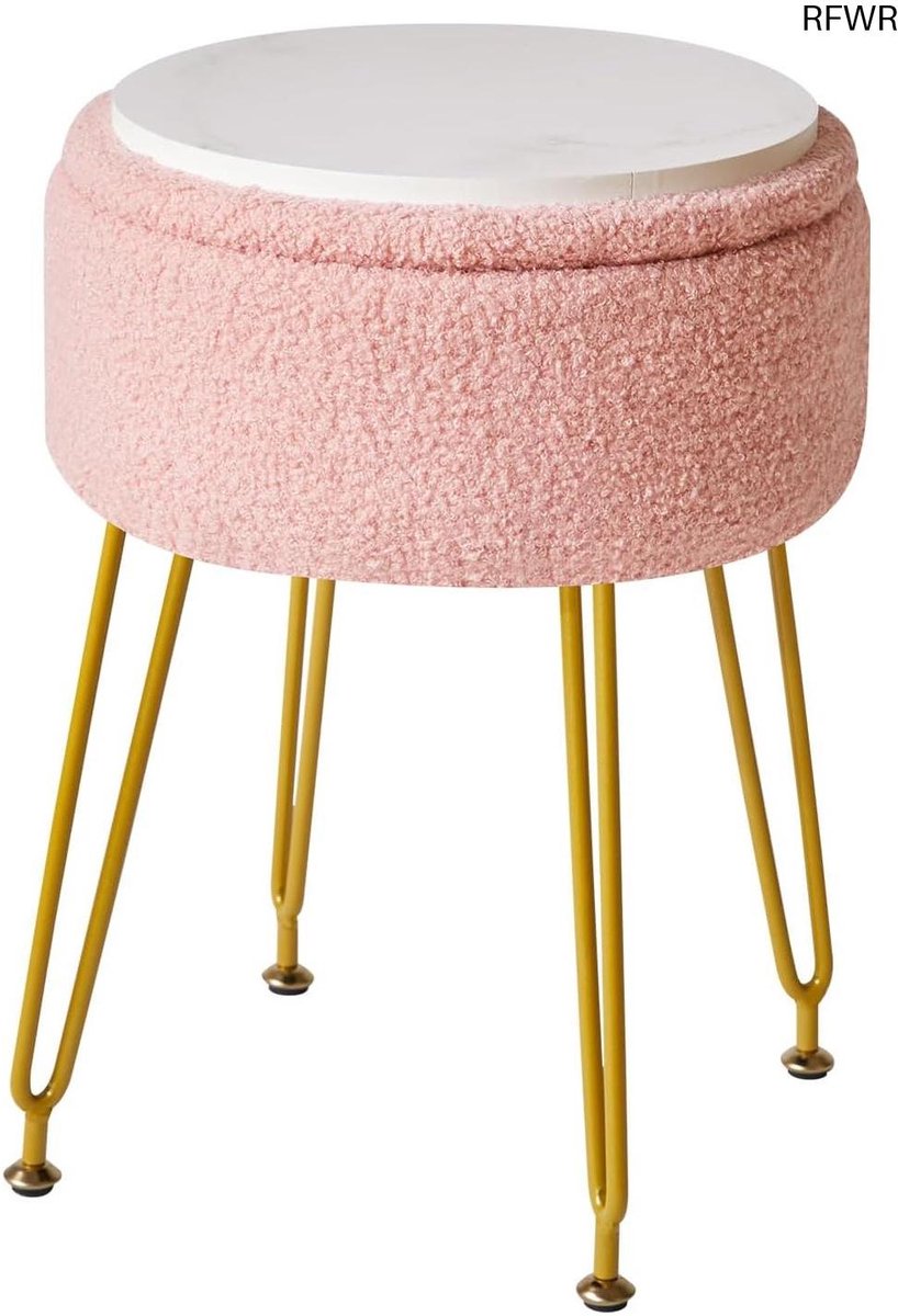 Opbergkruk Fluweel - Ottomaanse Poef - Extra Zitplaats - Afneembare Hoes - 32x47 cm - Roze