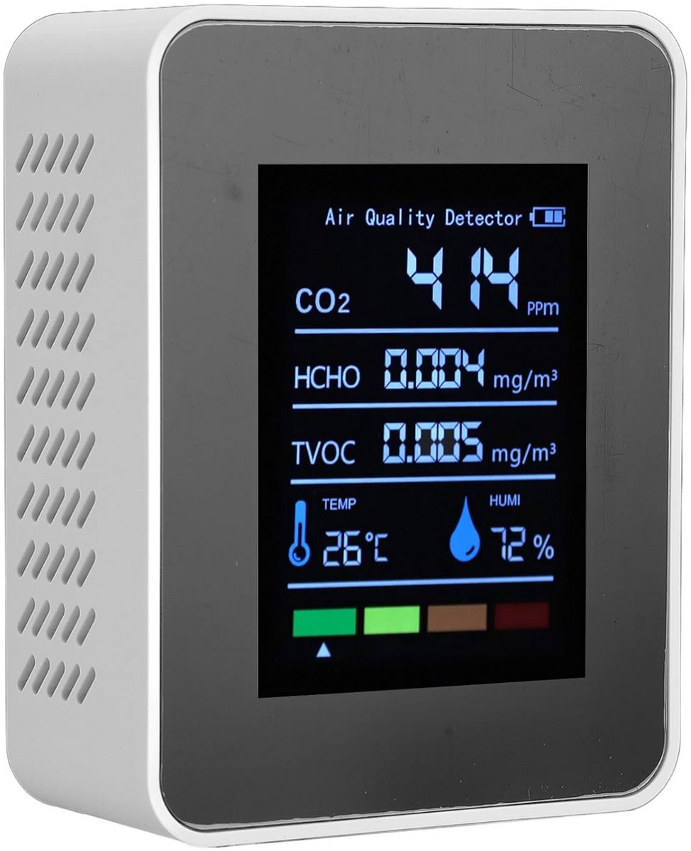Luchtkwaliteitsmonitor - Luchtmeter - Binnenlucht Meten - 5-in-1 Sensor - 1200 mAh Batterij - Wit