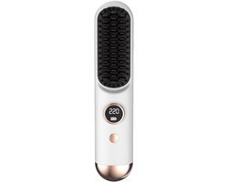 Draadloze volumizing haarborstel geschikt voor kort haar, verwarmde styler met 3 instellingen, 20s snelle warmte, LED-scherm, USB-C, reisvriendelijk (wit)