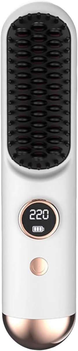 Draadloze volumizing haarborstel geschikt voor kort haar, verwarmde styler met 3 instellingen, 20s snelle warmte, LED-scherm, USB-C, reisvriendelijk (wit)