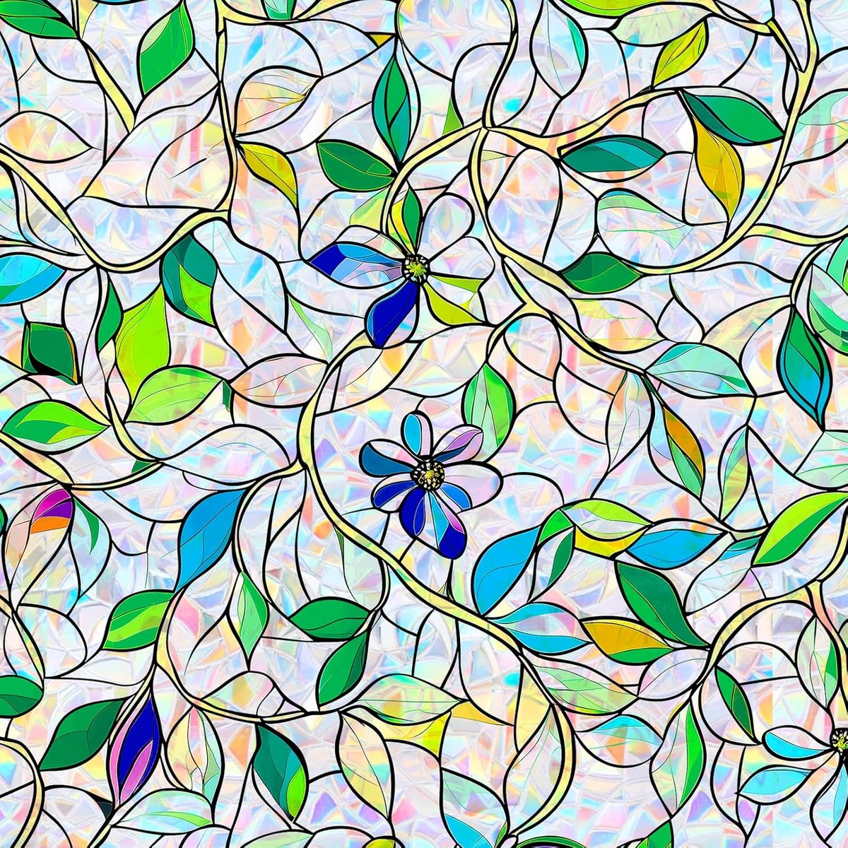 Raamfolie Decoratie - Glasfolie Bloemen - Privacy Creëren - Regenboog Effect - 199 x 89 cm