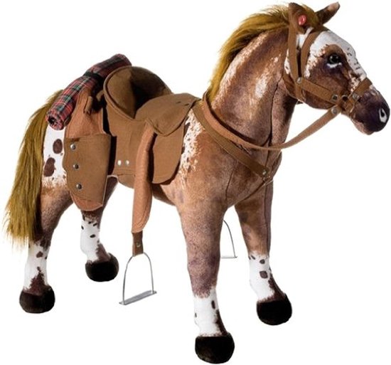 Cowboypaard met geluid - Zitdier knuffel - Spelen en zitten - Laadvermogen 100 kg - 80 cm - Wit bruin