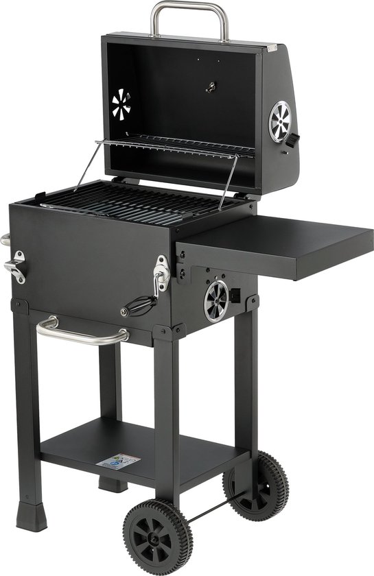 Charcoal Grill Deluxe Houtskoolbarbecue met Deksel - 39,5 x 29,5 cm - Verstelbaar Grillrooster - Ingebouwde Thermometer, Warmhoudrek & Wielen - Zwart — afbeelding 5