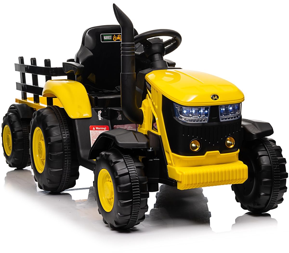 Triumpunpre - Elektrische Kindertractor 12V - Aanhanger - 6 Banden & 2 Motoren - Bluetooth & LED (Geel)