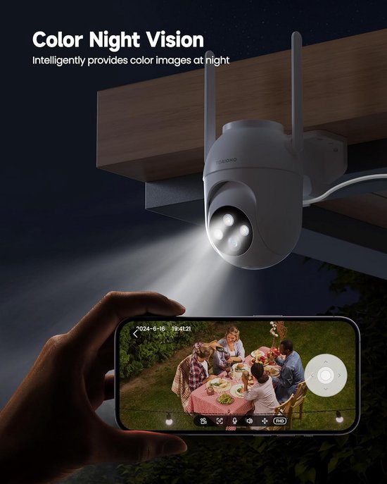 Wifi-buitencamera 5 MP met 360 graden rotatie en nachtzicht van Merkloos — afbeelding 5