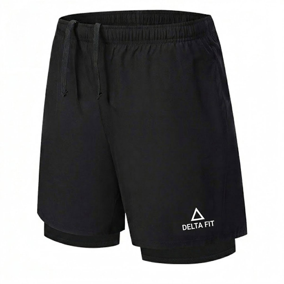 Delta Fit 2 in 1 hardloopbroek zwart met extra lange ondershort - Maat XL