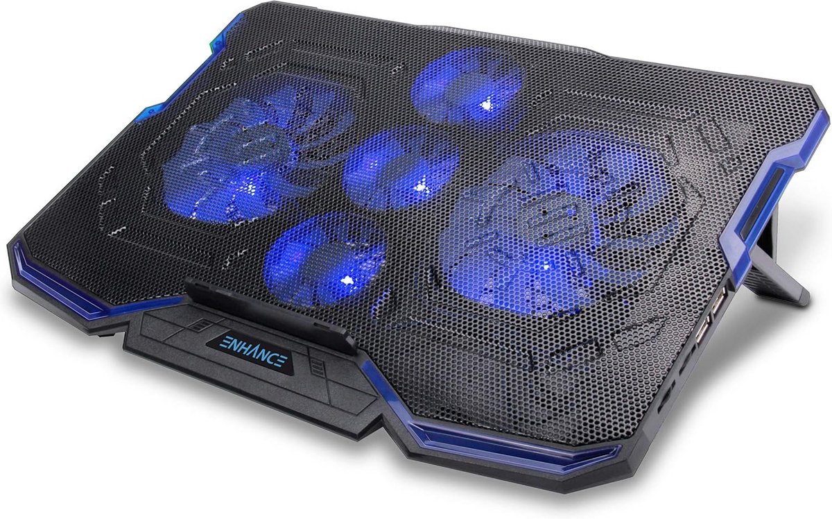 Laptop Koeler - Koelstation - Gaming Prestaties - 5 Stille Ventilatoren - Tot 17 inch - Blauw