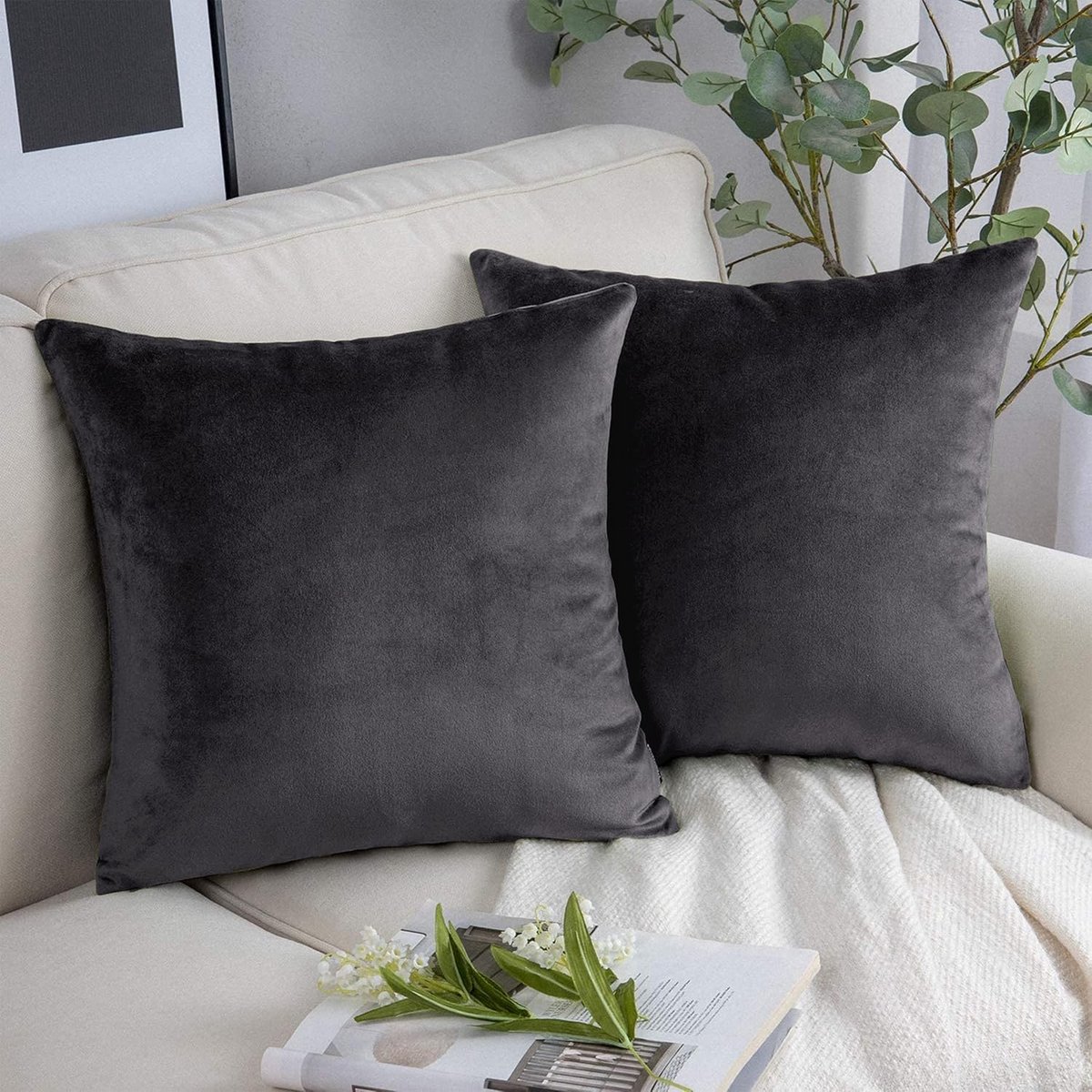 Kussenslopen Set - Decoratieve Hoezen - Bank en Bed - Zacht Pletterfluweel - 45 x 45 cm -