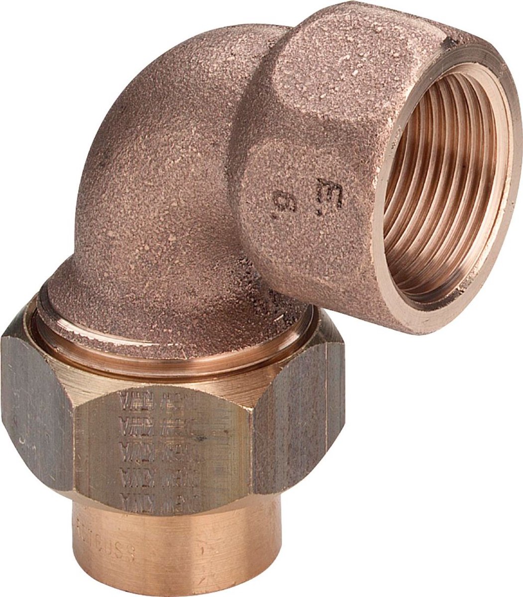 Viega Overgangskoppeling 90 graden, d 18mm, Rp 3/4 roodkoper, messing Model 94096G, 216962