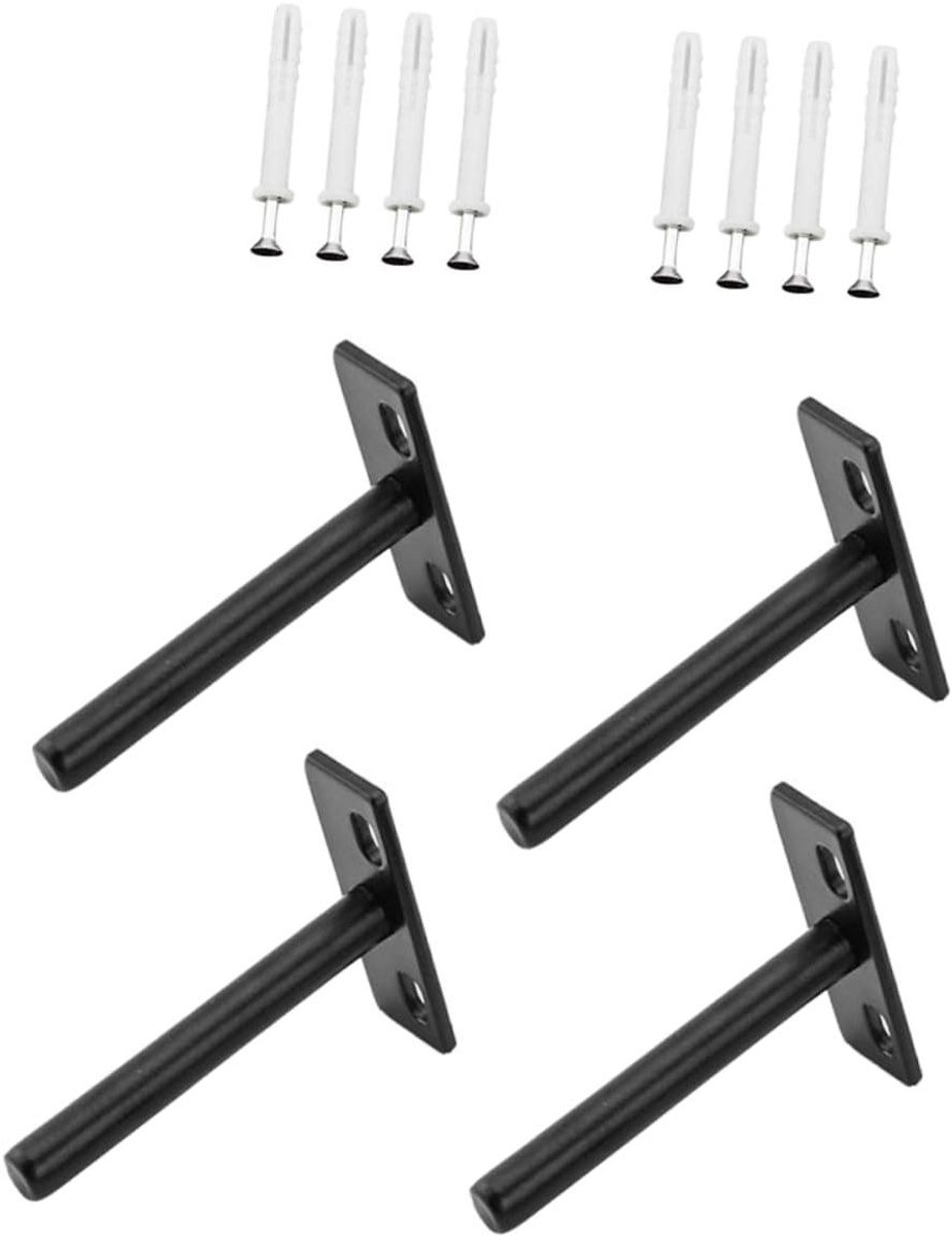 Plankbeugels Verborgen - Zwevende Steunen - Wandmontage Opslag - Robuust Ijzer Materiaal - 8 Cm - Zwart