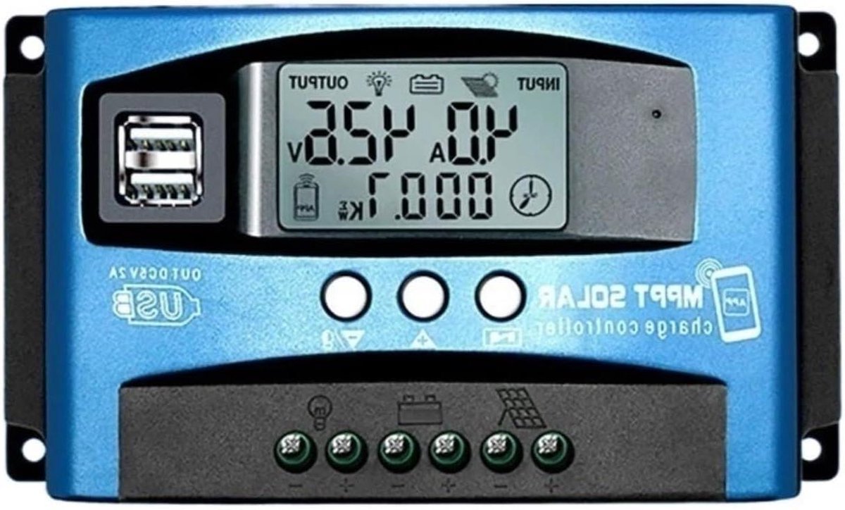 Zonne Laadregelaar - MPPT Controller - Energie Beheer - Industriële Kwaliteit Chip - 100A - Zwart Blauw