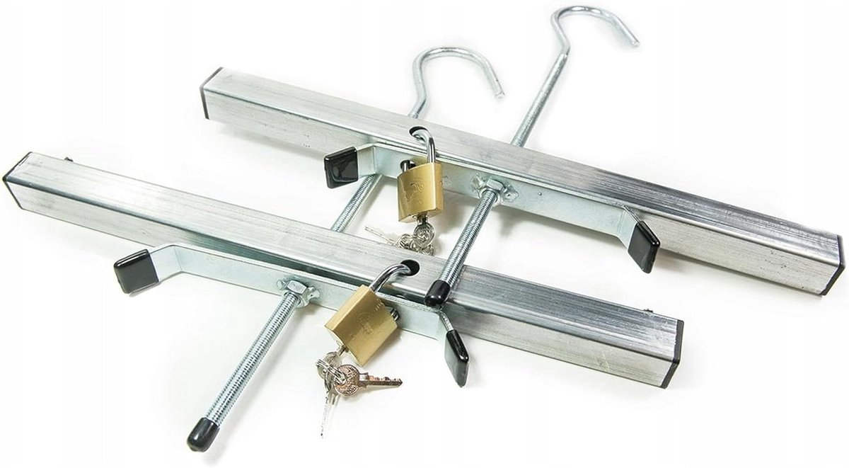 Ladderhouder - Ladderbevestiging dakdrager - Veilig transport - Inclusief hangsloten - 8 x 47 x 10 cm - Zwart