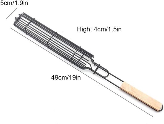 BBQ roosterkorf met houten handvat, grillmand voor spiesjes, sluitmechanisme, voor barbecue van BBQ+ — afbeelding 4