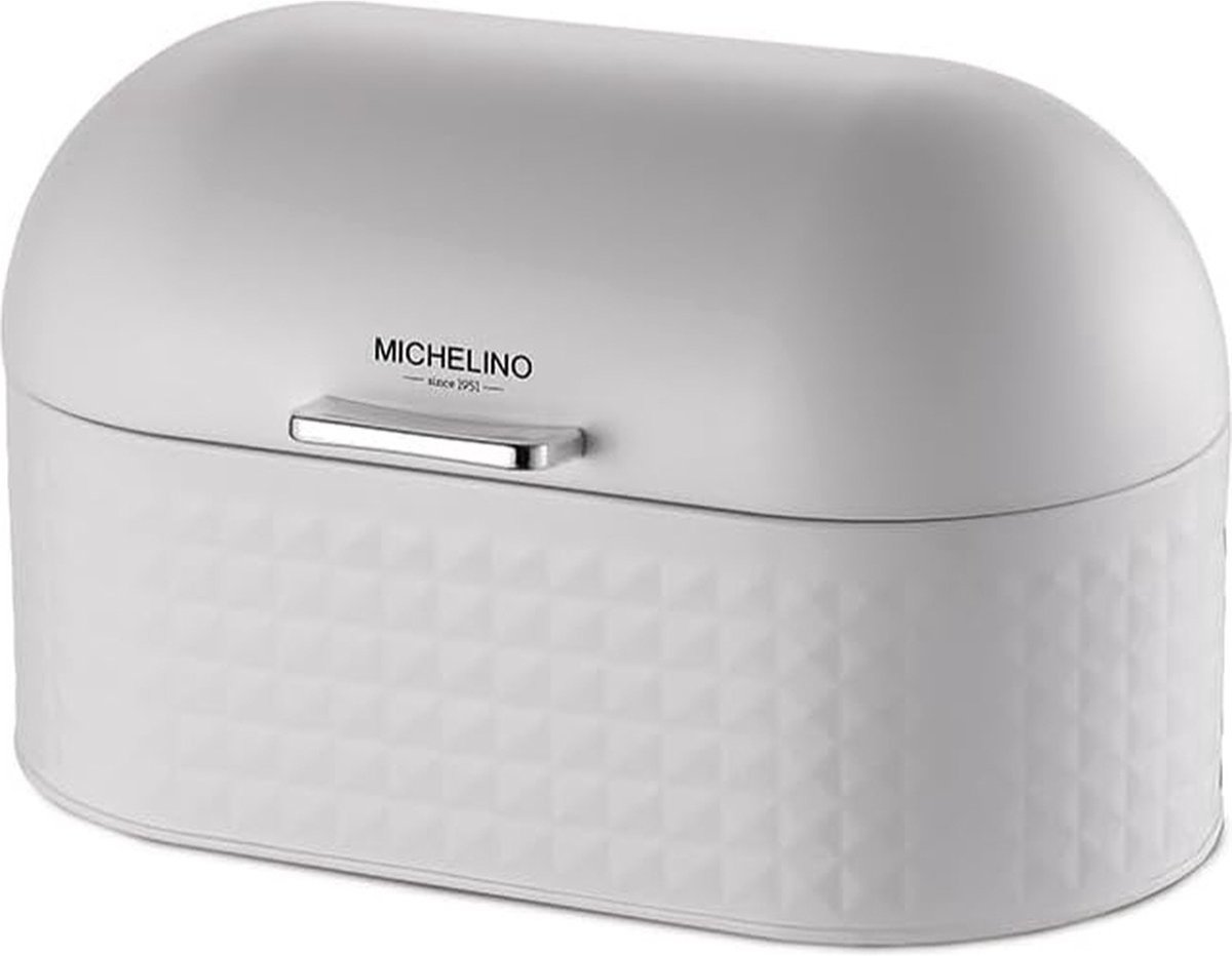 Michelino Broodtrommel Metaal Grijs - Grote Brooddoos met Scharnierend Deksel en Handvat - Brood Bewaardoos van IJzer met Poedercoating - Stijlvolle Broodbox voor Langdurig Vers Brood - 43,5 x 22 x 21,5 cm