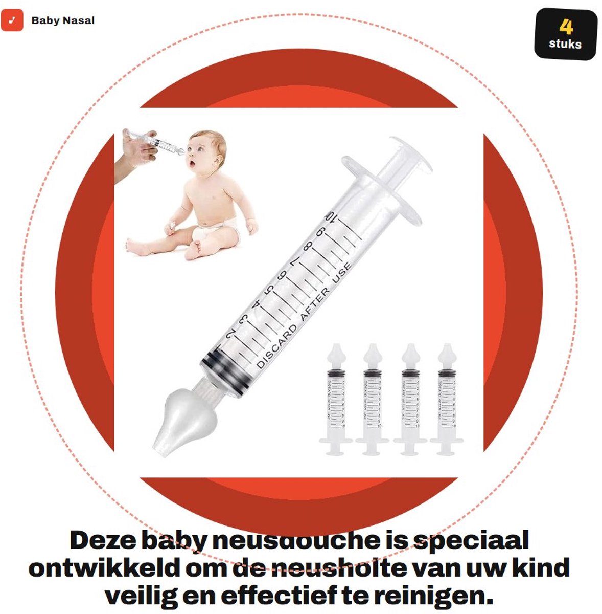 Dailygoods- Neusdouche Baby - 4 Stuks - Siliconen Kop - Veilig Neusreiniger - Verstopte Neusholte - Zacht en Aangenaam Gebruik