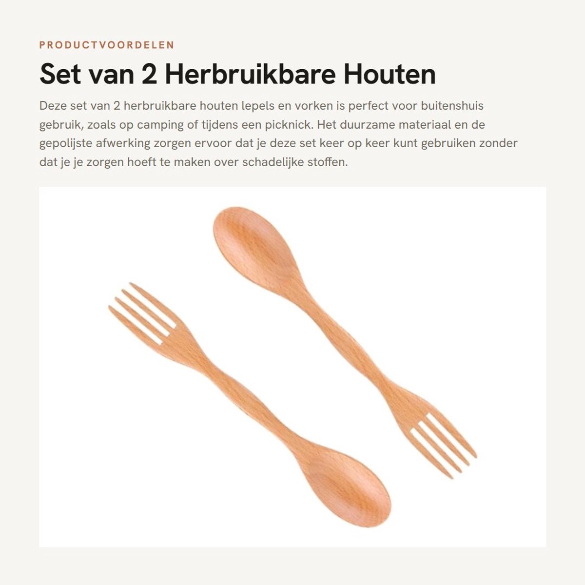 Dailygoods- Houten Bestek Set - Herbruikbare Houten Lepels/Vorken - Camping Servies - Duurzaam Bestek - Lichtgewicht - 2 Stuks - Bestekset