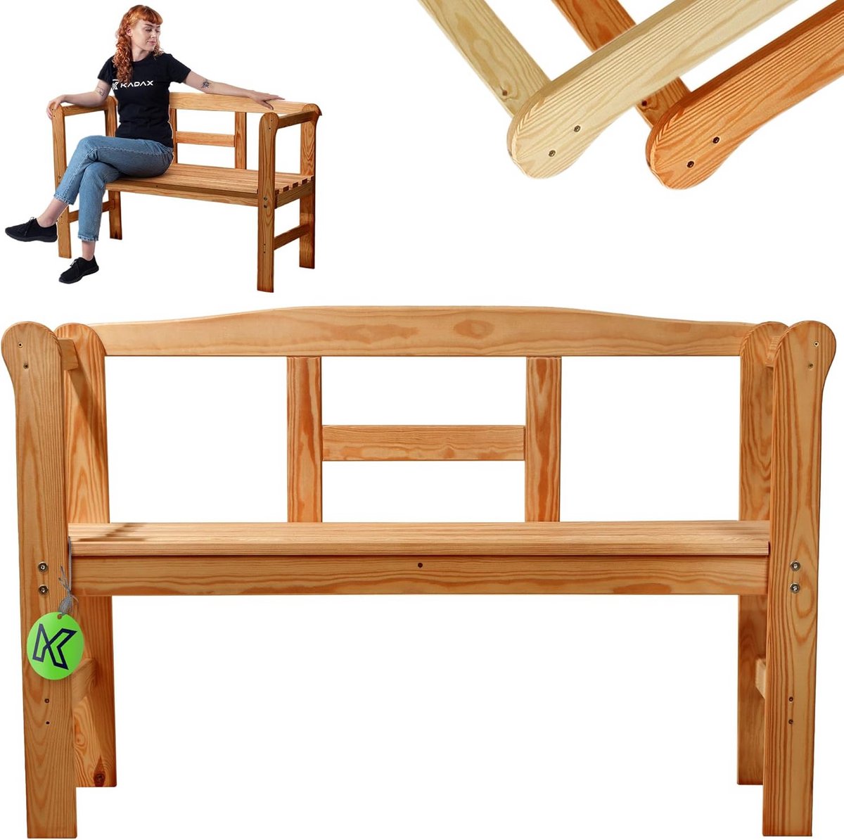 KADAX Tuinbank, 119 x 44 x 76 cm, weerbestendige houten bank met opbergruimte en rugleuning, bruin/H