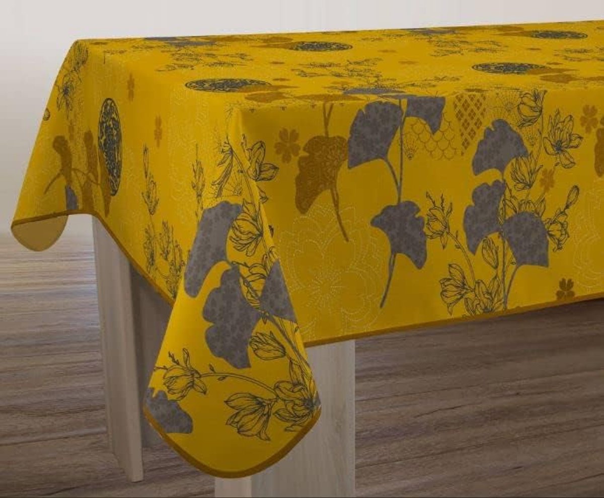 Tafelkleed anti-vlek Ginko safran 300 x 150 cm Tafellaken - Decoratieve Tafel Accessoires Woonkamer Decoratie Bonne et Plus®