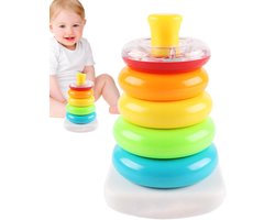 Stapelringen Baby Speelgoed - Kleuren Stapelblokken - Motorische Ontwikkeling - Anti-kantelfunctie - 18 cm hoog - Multicolor