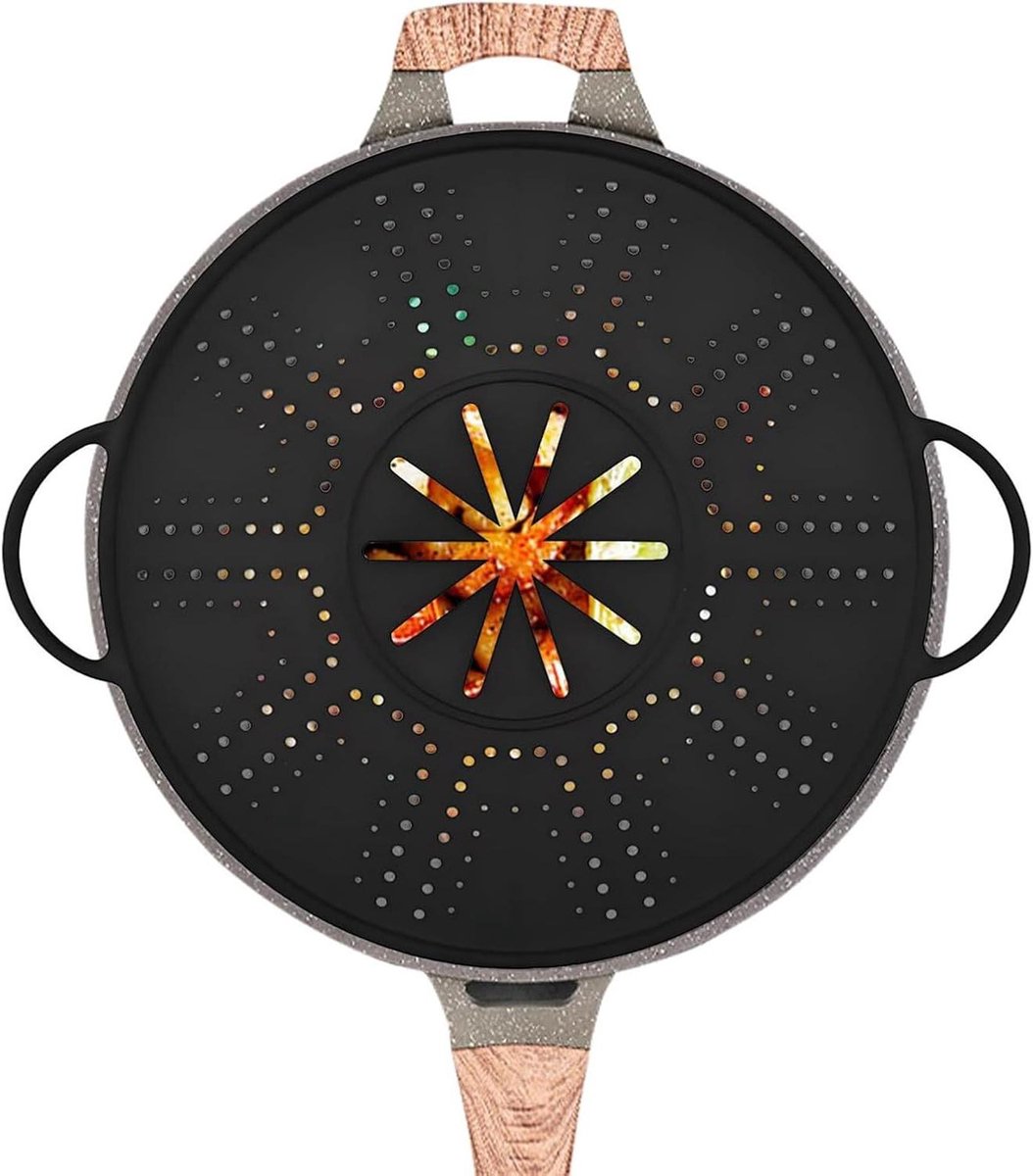 Siliconen Spatscherm - Frituurzeef Deksel - Schoon Koken - Hygiënesysteem - 35x30 cm - Zwart